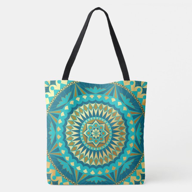 Bolsa Tote Fantasia Mandala Blue Gold (Verso)