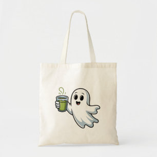 Bolsa Tote Fantasma Assustador de Halloween Segurando Matcha