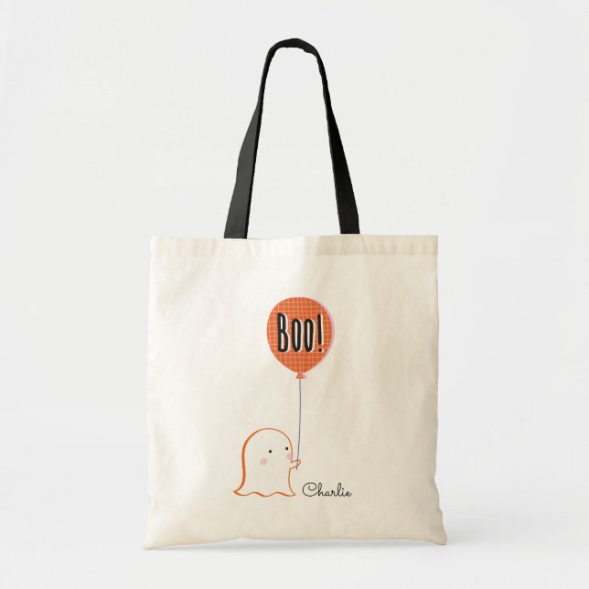 Bolsa Tote Fantasma Bonita do Halloween com balão (Frente)