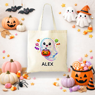 Bolsa Tote Fantasma Bonito de Halloween com Doces Brancos Kaw