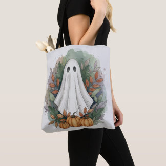 Bolsa Tote Fantasma com Pumpkins e Folhas de outono