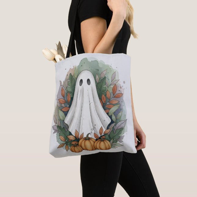 Bolsa Tote Fantasma com Pumpkins e Folhas de outono (Close Up)