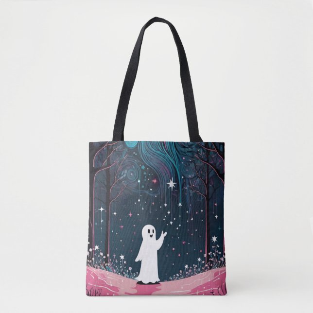 Bolsa Tote Fantasma Cósmico Cheio em Floresta Estrelada (Frente)