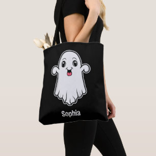 Bolsa Tote Fantasma de Desenho Animado Feliz Com Nome Persona