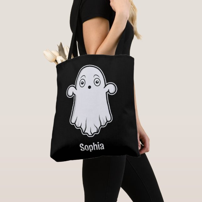 Bolsa Tote Fantasma de Desenho Assustado Com Nome Personaliza (Close Up)