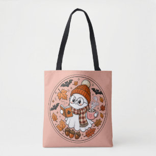 Bolsa Tote Fantasma de Halloween de Outono Adorável com Cacau