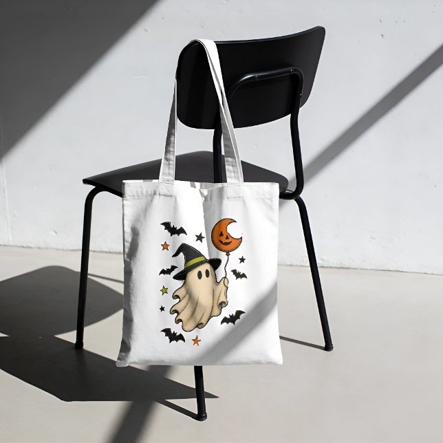 Bolsa Tote Fantasma de Halloween Fofo com Chapéu de Bruxa (Criador carregado)