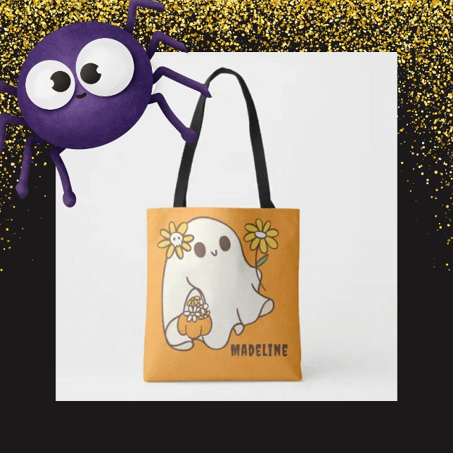 Bolsa Tote Fantasma de Halloween Fofo Retrô (Criador carregado)