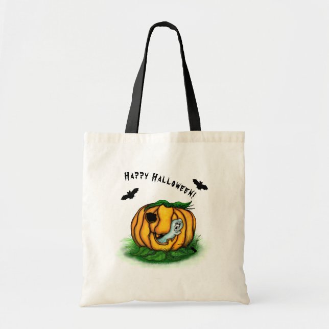 Bolsa Tote Fantasma do Halloween, Bat, Ghost e Spider (Frente)