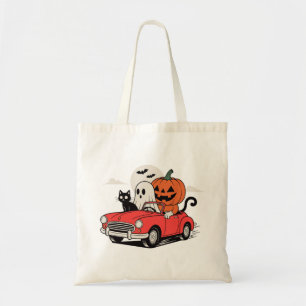 Bolsa Tote Fantasma do Halloween Retro Dirigindo Carro Vermel