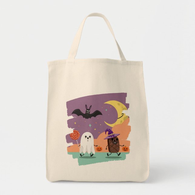 Bolsa Tote Fantasma e Amigos Doces do Halloween (Frente)