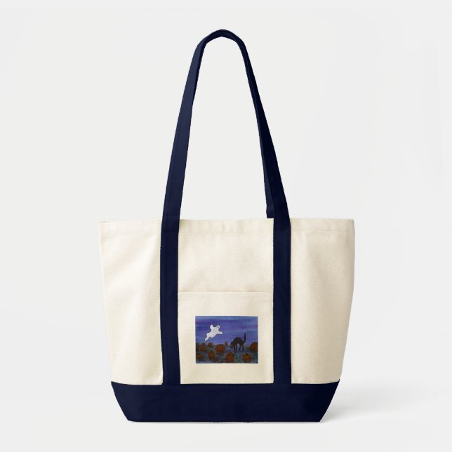 Bolsa Tote Fantasma e Gato Negro no Patch de Abóbora (Frente)