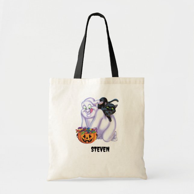 Bolsa Tote Fantasma e Halloween de Gato (Frente)