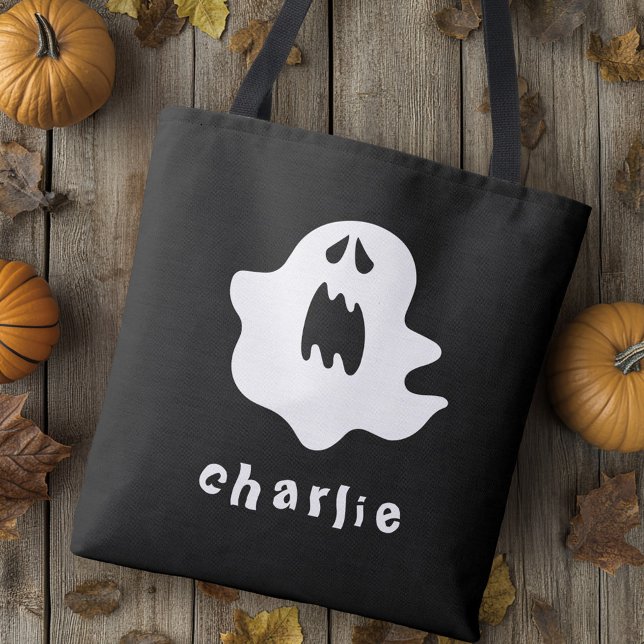 Bolsa Tote Fantasma e nome de Halloween (Spooky ghost and name Halloween Tote Bag)