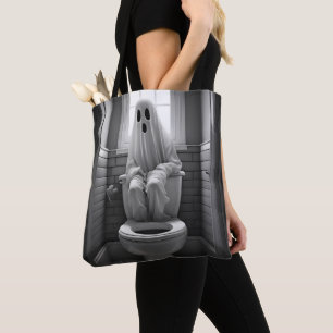 Bolsa Tote Fantasma engraçado sentado no banheiro