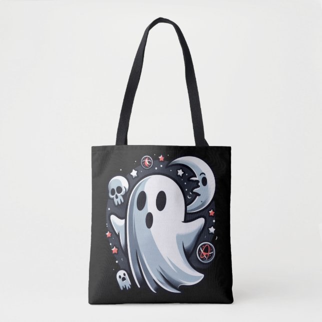 Bolsa Tote Fantasma Etéreo com Lua e Caveiras Assustador Hall (Frente)