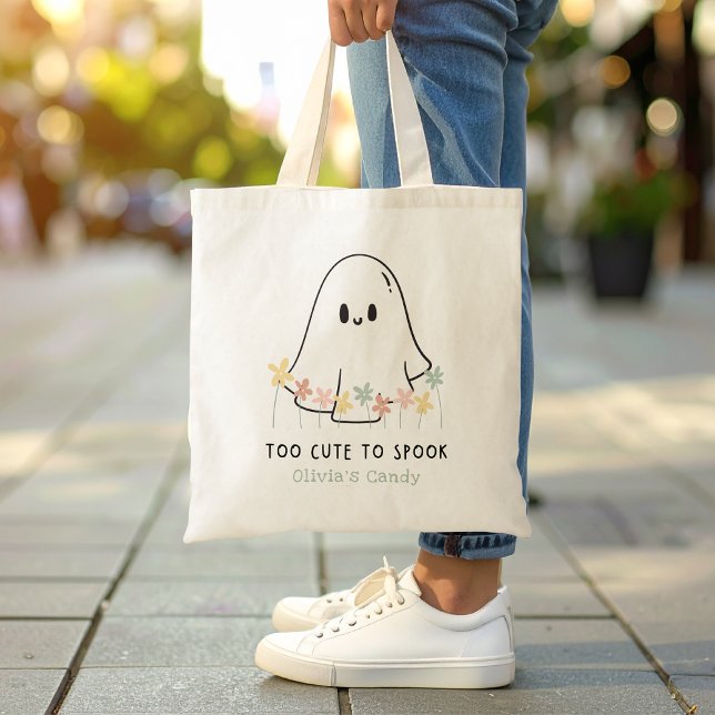 Bolsa Tote Fantasma Fantasma Bonito De Halloween Floral Muito (Criador carregado)
