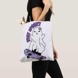 Bolsa Tote Fantasma "Fique Louco" em um skate - Roxo Legal