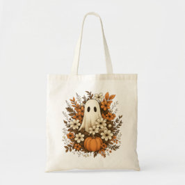 Bolsa Tote Fantasma Fofo Com Abóbora E Flores De Outono – Hal