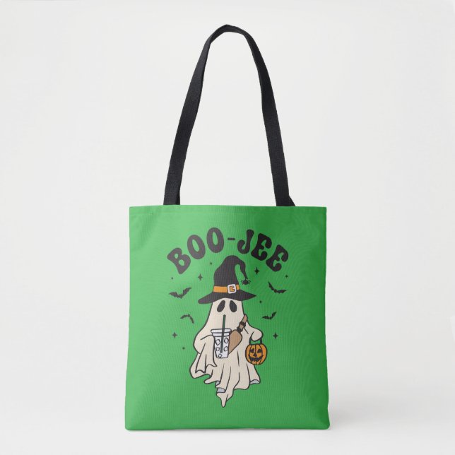 Bolsa Tote Fantasma fofo com café gelado (Frente)