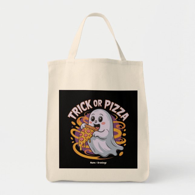 Bolsa Tote Fantasma Fofo Comendo Pizza Diversão Assustadora T (Frente)