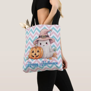Bolsa Tote Fantasma Fofo e Jack-O' Lantern Feliz Halloween