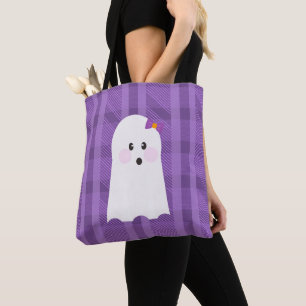 Bolsa Tote Fantasma Ghoul Roxo Xadrez Halloween