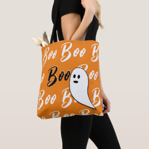 Bolsa Tote Fantasma Halloween preto branco laranja boo