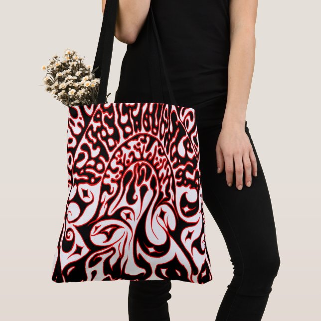 Bolsa Tote Fantasma Psicodélico - Preto Branco e Vermelho (Close Up)