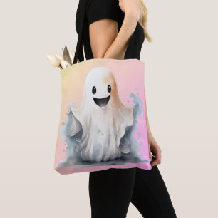 Bolsa Tote Fantasma Super Fofo Rosa Amarelo Ombre Halloween