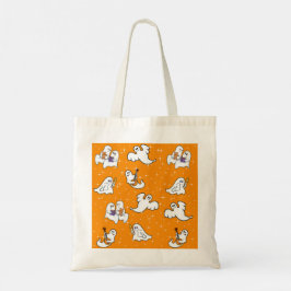 Bolsa Tote Fantasmas bonitos do Halloween em fundo laranja