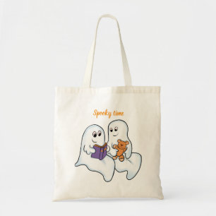 Bolsa Tote Fantasmas bonitos do Halloween em fundo laranja