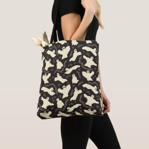 Bolsa Tote Fantasmas Cremosos - padrão de Halloween.