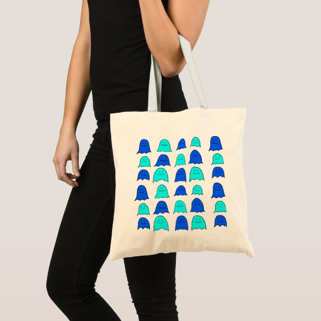 Bolsa Tote Fantasmas do Dia das Bruxas Azul (Frente (produto))