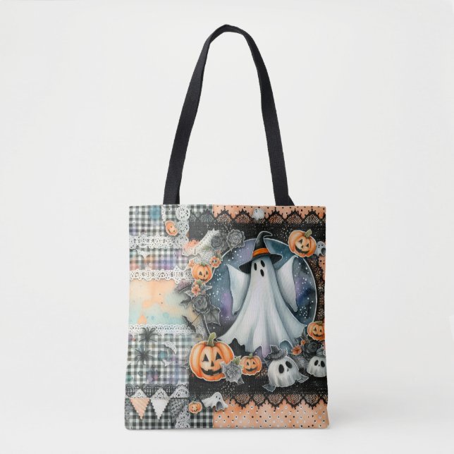 Bolsa Tote Fantasmas e Abóboras de Halloween #1 (Frente)