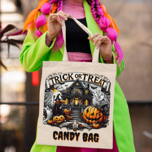 Bolsa Tote Fantasmas e abóboras na noite de Halloween