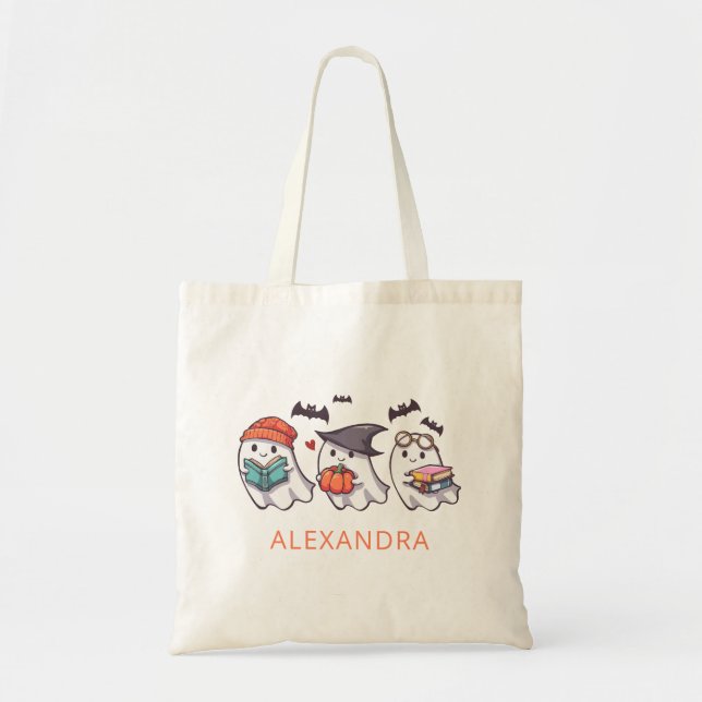 Bolsa Tote Fantasmas Fofos Personalizados Lendo Livros Hallow (Frente)