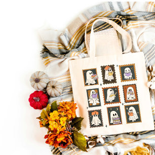 Bolsa Tote Fantasmas Lendo Carimbo de Vintagem Halloween