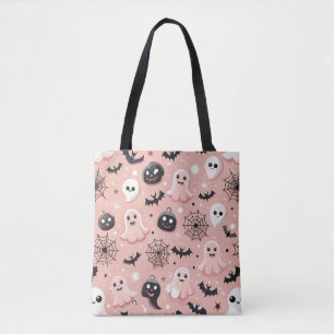 Bolsa Tote Fantasmas Rosa e Padrão Invisível do Halloween