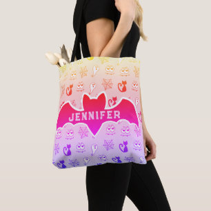 Bolsa Tote Fantasmas, teias-aranha e Gatos Negros Arco-Íris