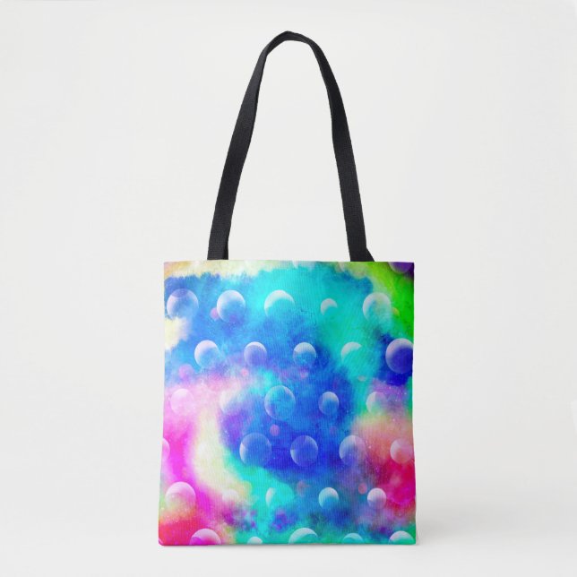 Bolsa Tote Fantástico abstrato de bolhas moderno azul tendênc (Frente)