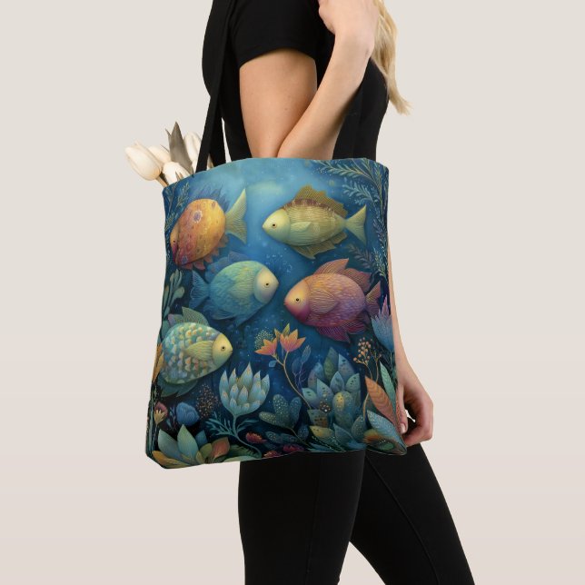Bolsa Tote Fantasy Aquarium Whimsical Fish  (Close Up)