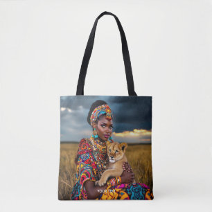 Bolsa Tote Fantasy Cute African Woman Lion