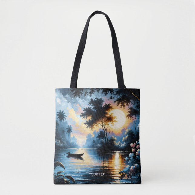 Bolsa Tote Fantasy Cute Boat Sunset Lake (Frente)