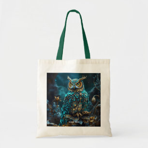Bolsa Tote Fantasy Cute Brass Turquoise Owl