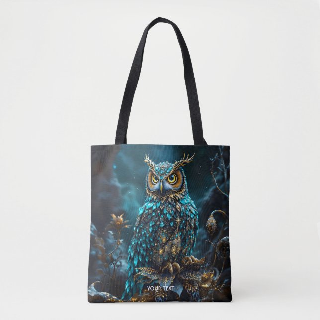 Bolsa Tote Fantasy Cute Brass Turquoise Owl (Frente)
