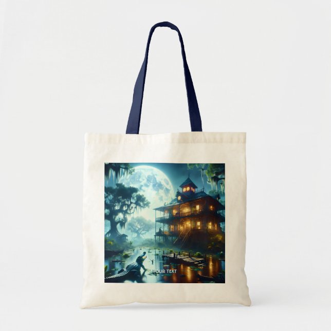 Bolsa Tote Fantasy Cute Cabin Lake Crocodile (Frente)