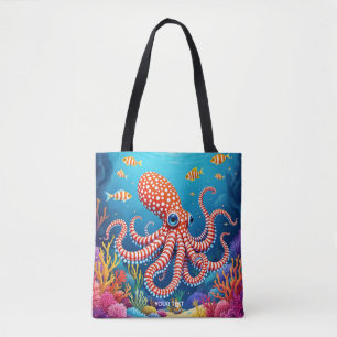 Bolsa Tote Fantasy Cute Checked Octopus Sea