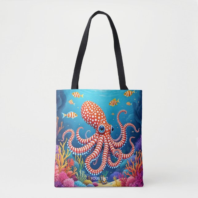 Bolsa Tote Fantasy Cute Checked Octopus Sea (Frente)