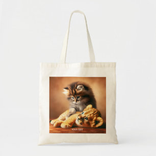 Bolsa Tote Fantasy Cute Kitten Brincando Com Tigre